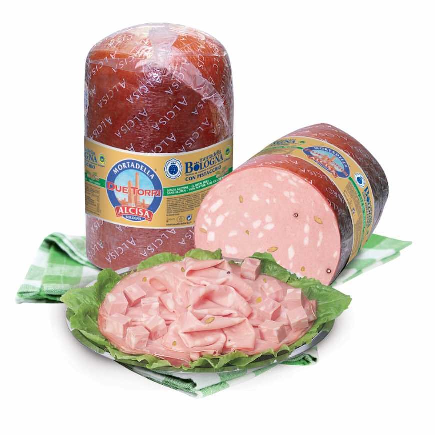 Alcisa Mortadella 2 Torri with pistachio, 15 kg (1 pcs)