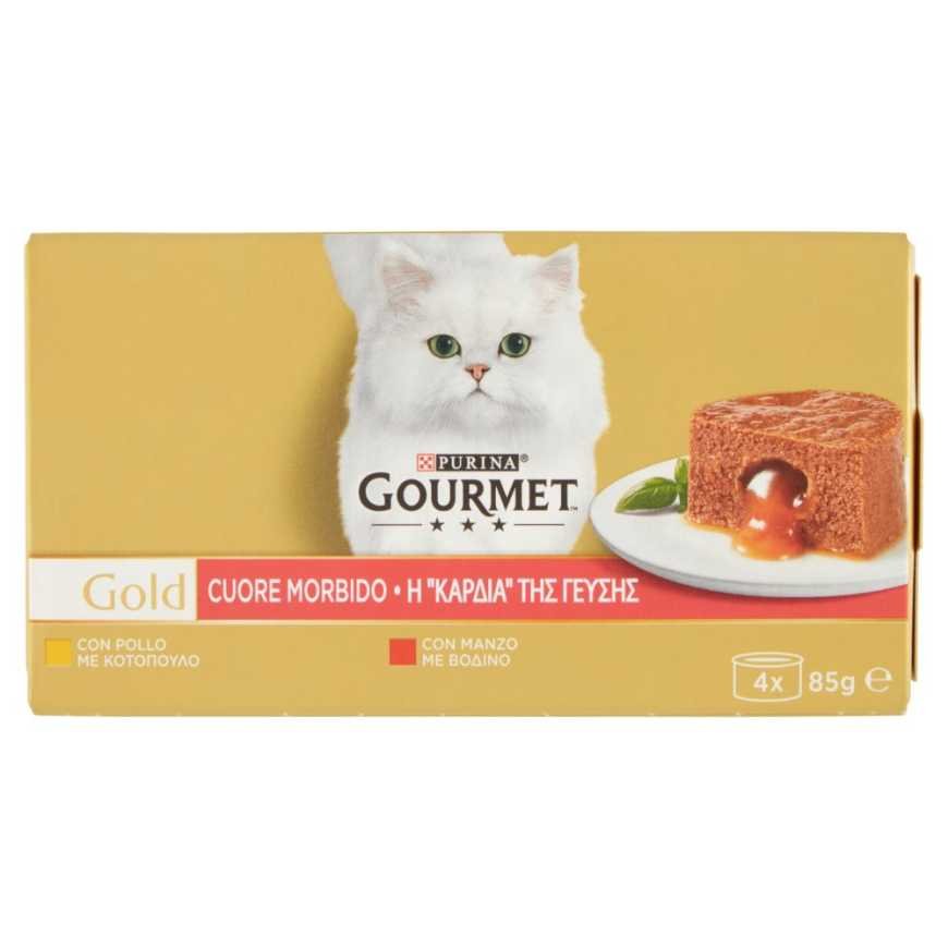 Purina Gourmet Gold консервы для кошек с мягким сердцем, с говядиной и курицей, 4 × 85 г