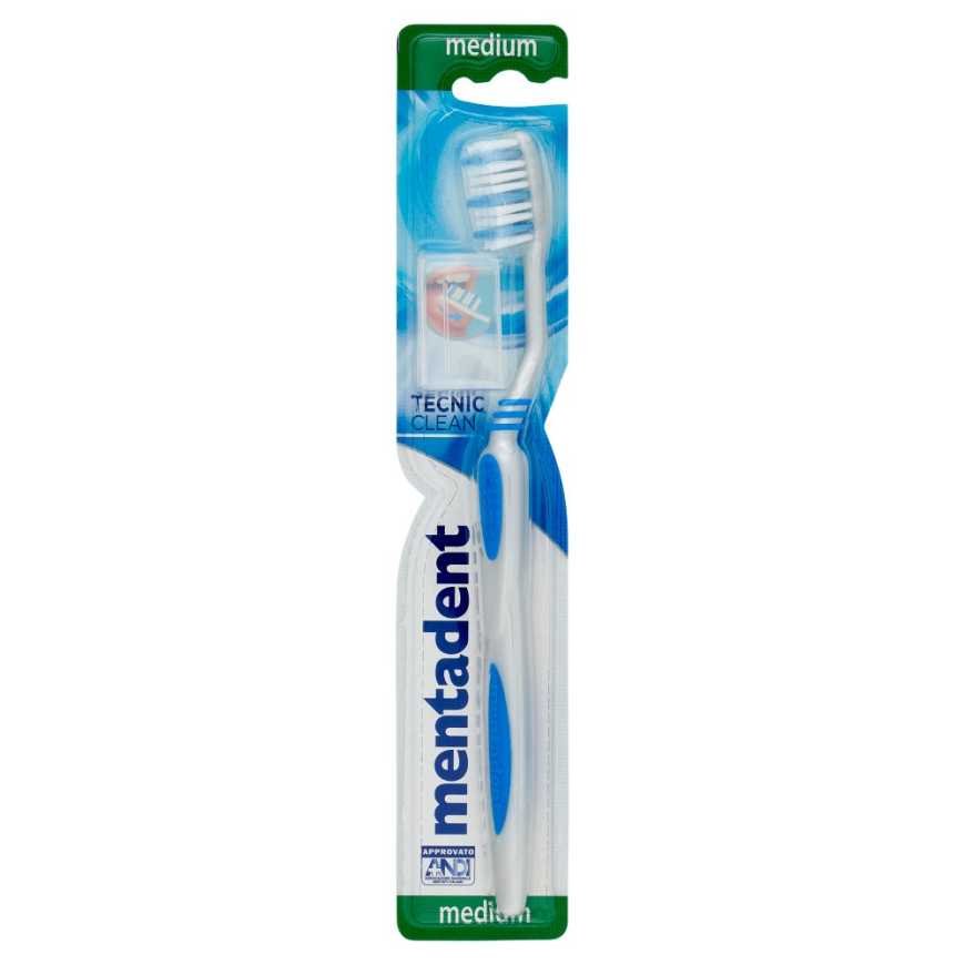 Mentadent Зубная щетка Tecnic Clean средняя с защитным колпачком
