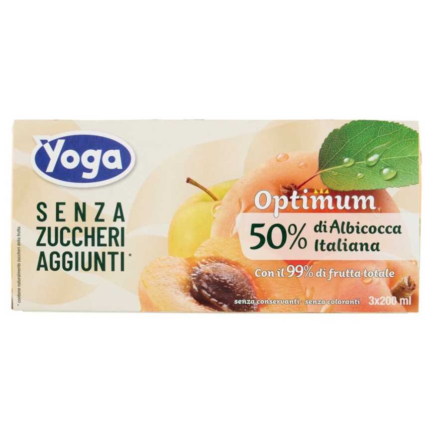 Yoga Succhi di Frutta Optimum Сок из итальянского абрикоса без добавления сахара, 3 × 200 мл