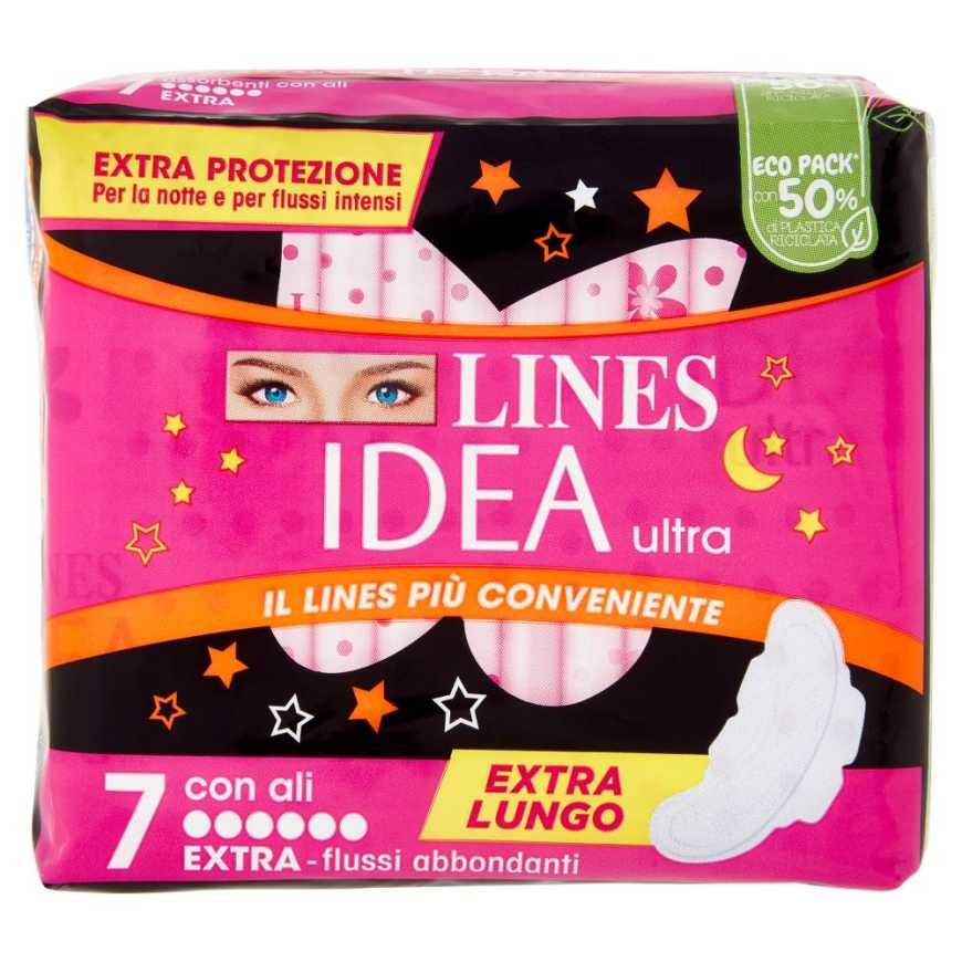 Lines Idea ultra sanitary pads for heavy flow with wings, 7 pcs