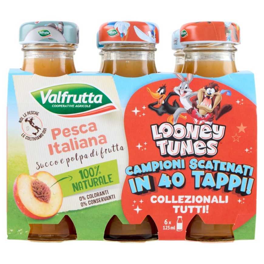 Valfrutta Italian peach juice and pulp, 6 × 125 ml
