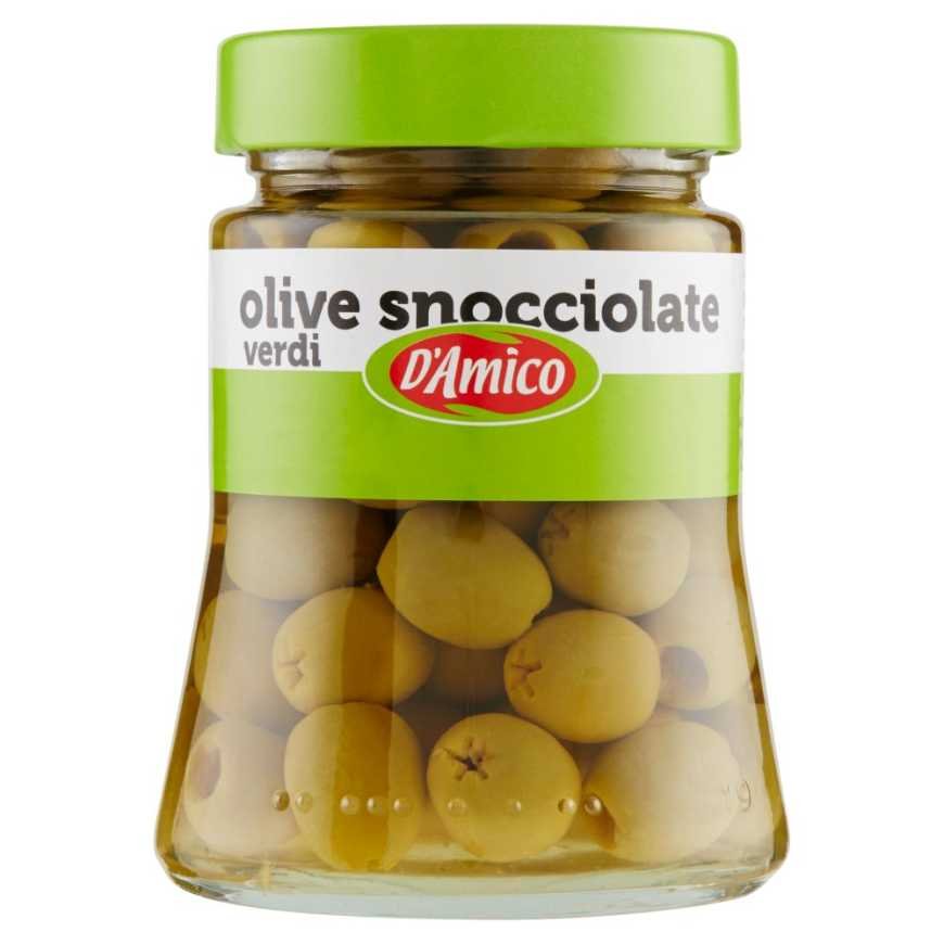 D'Amico оливки зеленые без косточки, в стекле, 290 г
