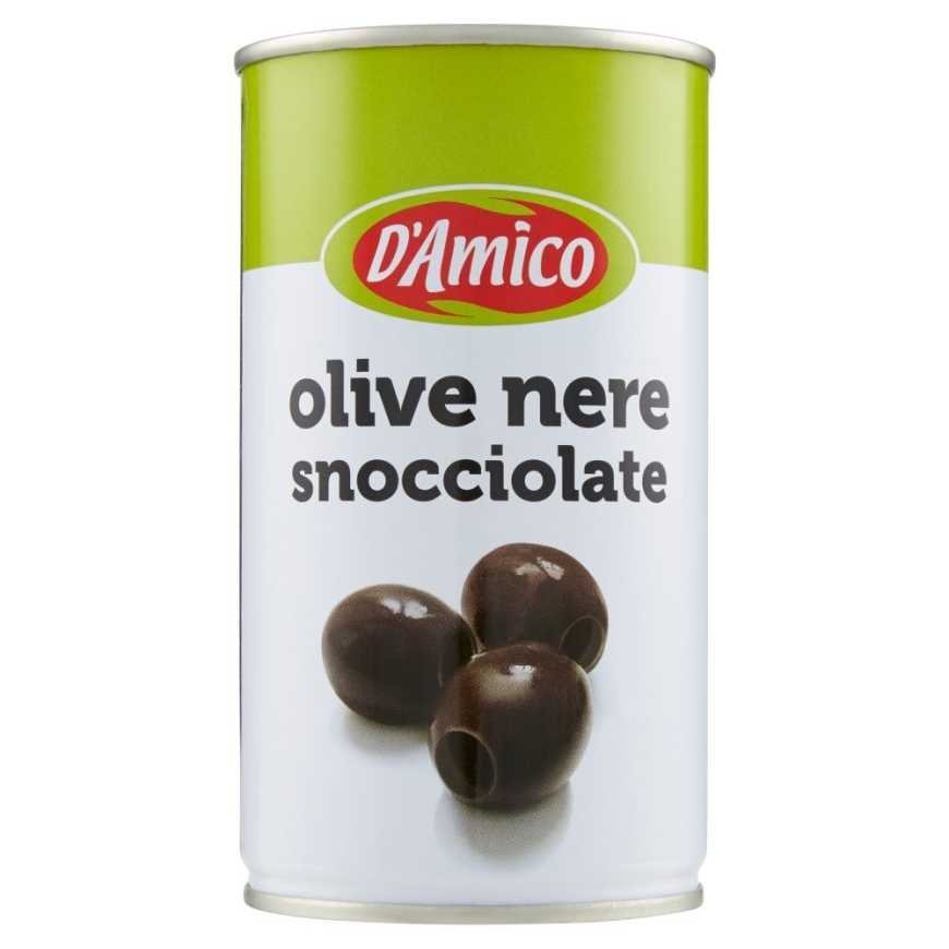 D'Amico маслины черные без косточки, в жестяной банке, 350 г