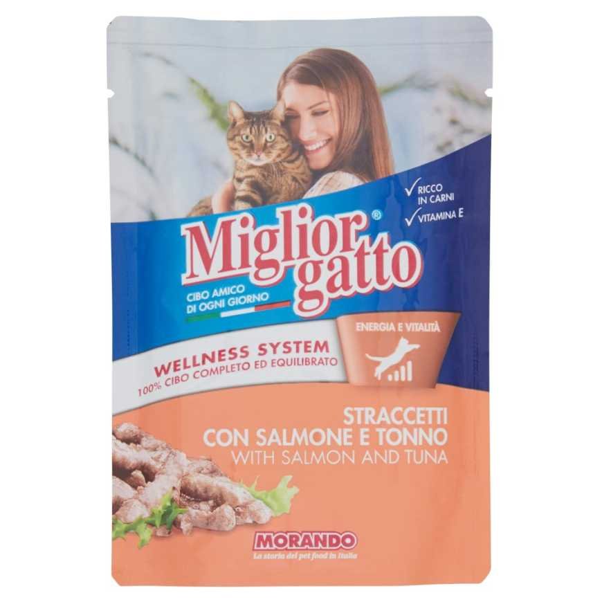 Migliorgatto нежные кусочки с лососем и тунцом, 100 г