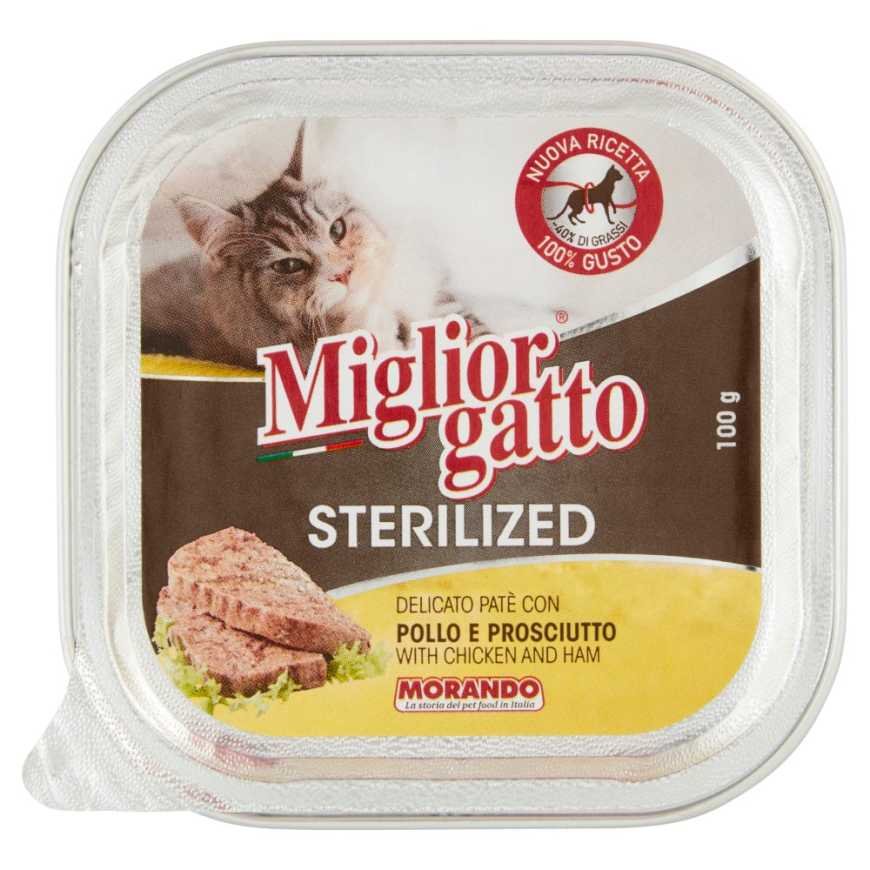 Migliorgatto паштет для стерилизованных кошек с курицей и ветчиной, 100 г
