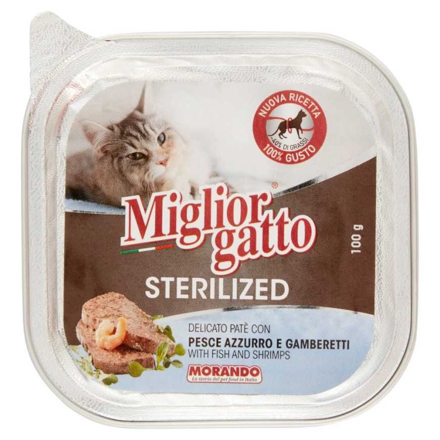 Migliorgatto паштет для стерилизованных кошек с мелкой рыбой и креветками, 100 г