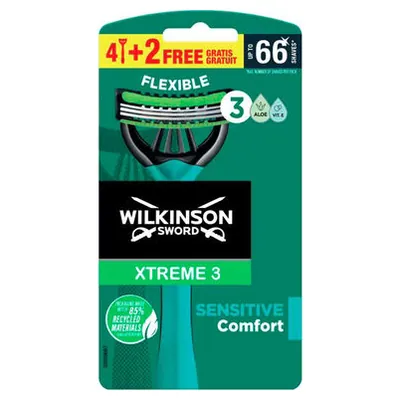 Wilkinson Sword Xtreme 3 Sensitive одноразовые бритвы, 4+2 шт.