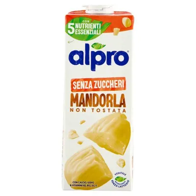 Alpro миндальный напиток 100% растительный не обжаренный с витаминами без сахара, 1 л
