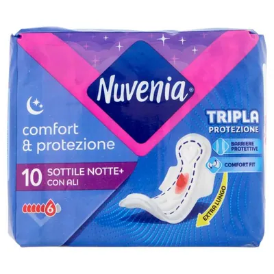 Nuvenia тонкие гигиенические прокладки Comfort & Protezione Goodnight с крылышками, 10 шт