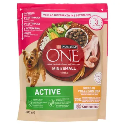 Purina One сухой корм для активных мини-собак с курицей и рисом, 800 г