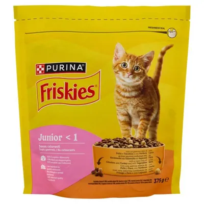 Purina Friskies сухой корм для котят Junior с курицей, овощами и молоком, 375 г