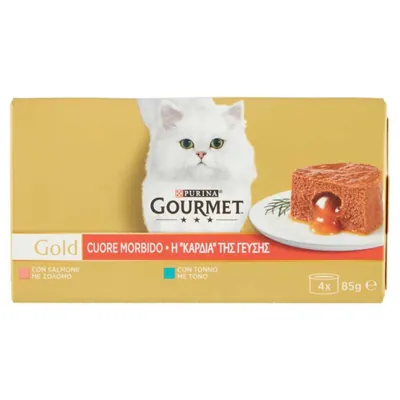 Purina Gourmet Gold консервы для кошек с мягким сердцем, с тунцом и лососем, 4 × 85 г