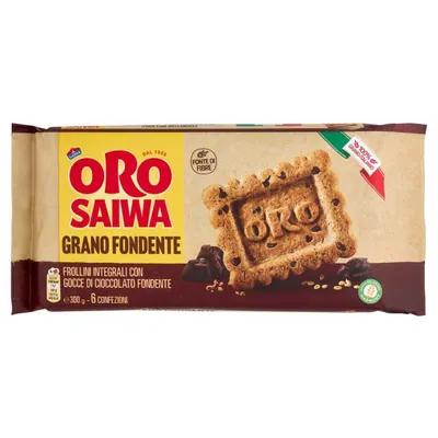 Oro Saiwa Grano Fondente whole grain biscuits with dark chocolate chips, 300 g