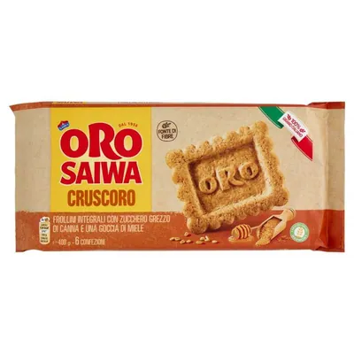 Oro Saiwa Cruscoro 100% Italian wheat whole grain biscuits with cane sugar and honey, 400 g