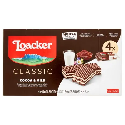 Loacker Вафли какао и молоко, 4 шт., 45 г