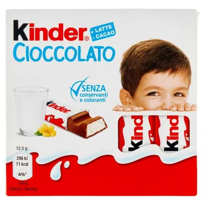 Kinder Cioccolato chocolate bars, 4 pcs, 50 g