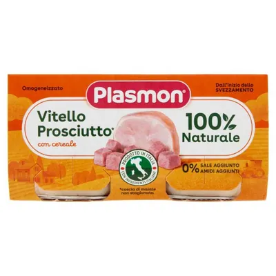 Plasmon гомогенизированное пюре из мяса телятины и ветчины, 2 × 80 г