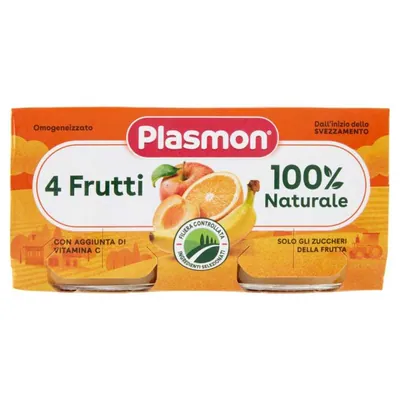 Plasmon гомогенизированное пюре из 4 фруктов, 2 × 104 г
