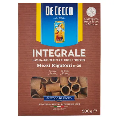 De Cecco цельнозерновые макароны мецци ригатони, 500 г