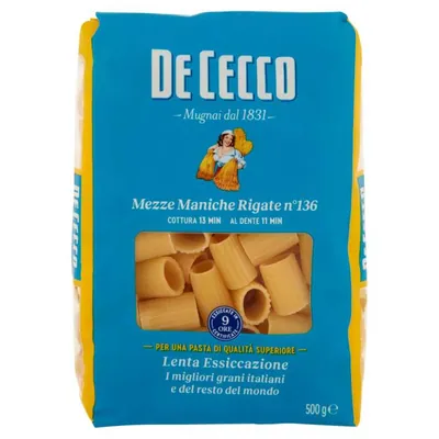 De Cecco Mezze Maniche Rigate n.136, 500 g