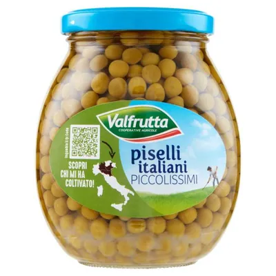 Valfrutta very small Italian green peas in glass, 360 g