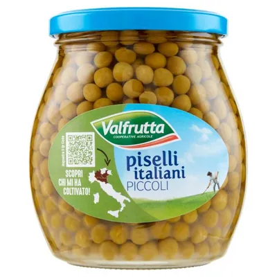 Valfrutta small Italian green peas in glass, 560 g