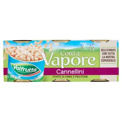 Valfrutta steam-cooked Cannellini beans, 3 × 150 g