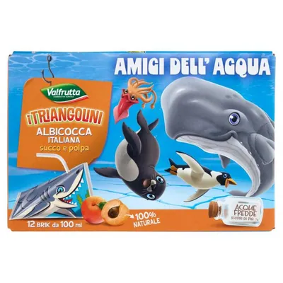 Valfrutta i Triangolini Italian apricot juice and pulp, brick, 12 × 100 ml