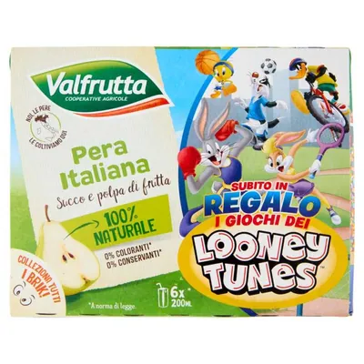 Valfrutta Italian pear juice and pulp, 6 × 200 ml