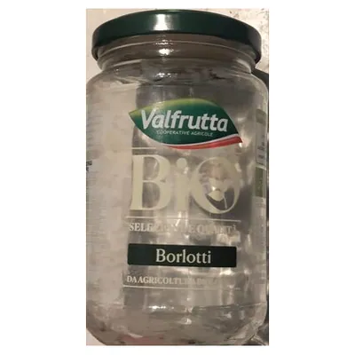 Valfrutta organic borlotti beans in a glass jar, 360 g