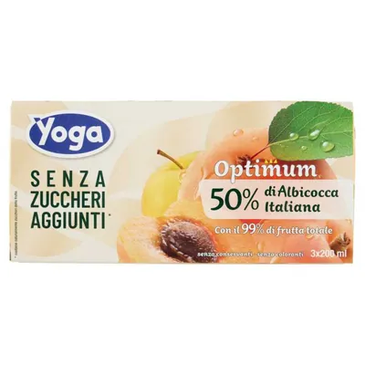 Yoga Succhi di Frutta Optimum Сок из итальянского абрикоса без добавления сахара, 3 × 200 мл