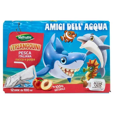 Valfrutta i Triangolini Italian peach juice and pulp, brick, 12 × 100 ml