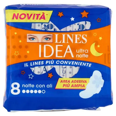 Lines Idea Ultra гигиенические прокладки ночные с крылышками, 8 шт