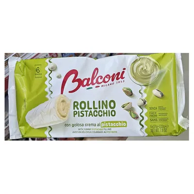 Balconi Rollini sponge roll snacks with pistachio cream, 222 g