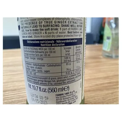 Fabbri lime, lemon and ginger syrup, 560 ml