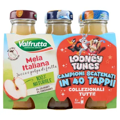 Valfrutta Italian apple juice and pulp, 6 × 125 ml