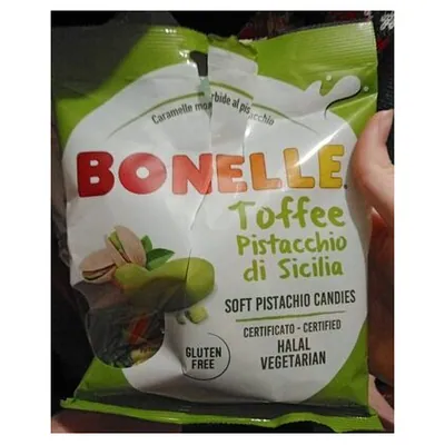 Bonelle Toffee Pistacchio pistachio flavored soft candies, 150 g