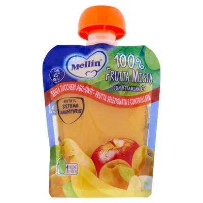 Mellin Фруктовое пюре в пауче, ассорти, 90 г